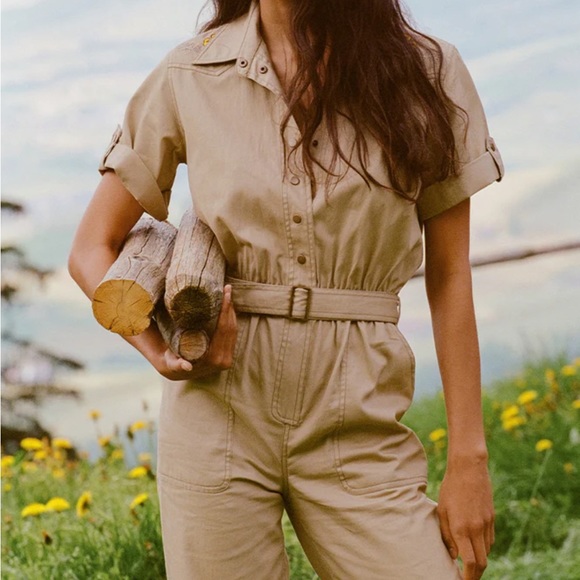 Spell Foxglove Embroidered Boiler Suit in Khaki - Picture 4 of 11